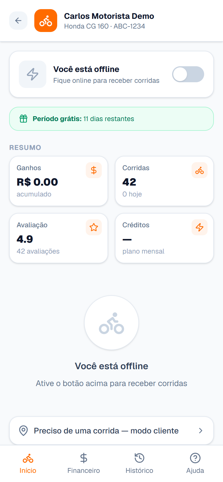 Painel do mototaxista