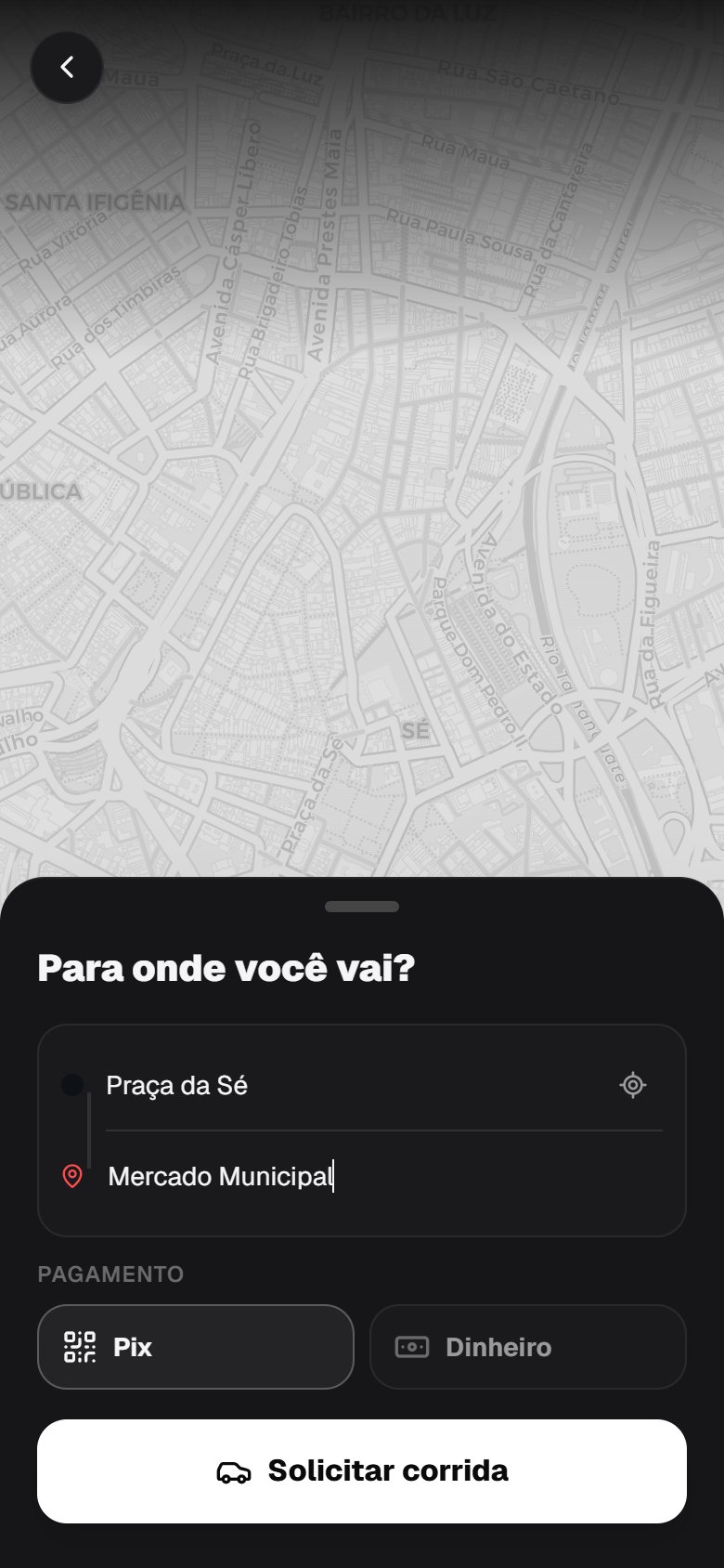 Pedir corrida com rota e Pix